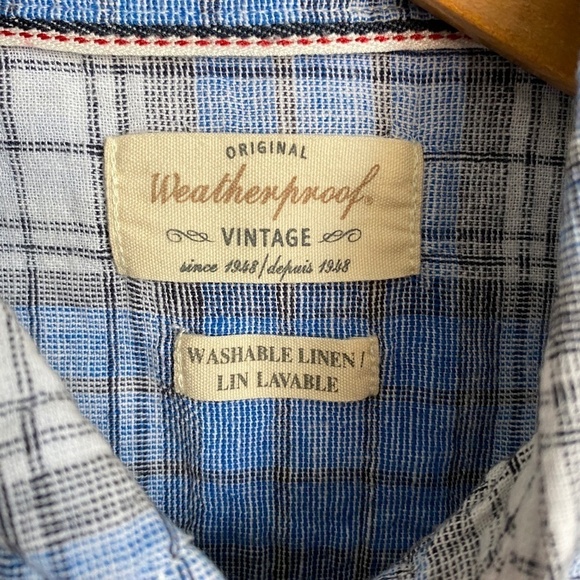 Weatherproof Vintage Washable Linen Men's Blue Plaid SS Button Up Shirt Small - Picture 2 of 11